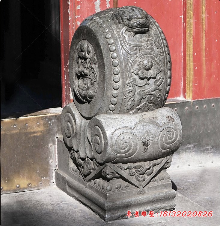 仿古石门墩，寺庙抱鼓石