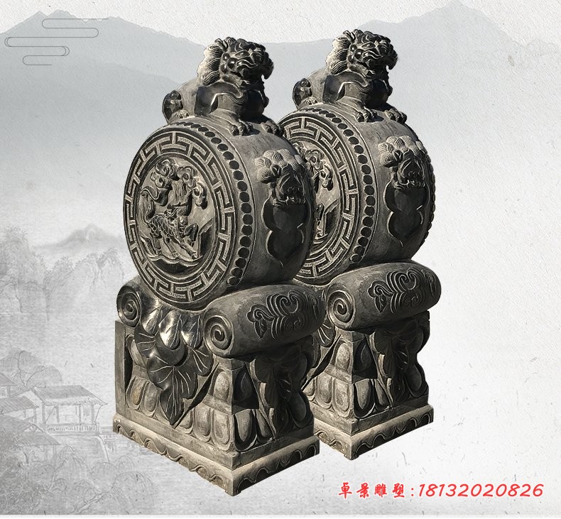 仿古石门墩，寺庙门口抱鼓石