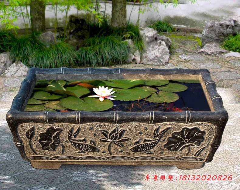 仿古石鱼缸，方形鱼缸