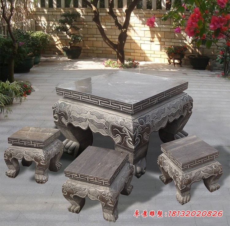 仿古石桌凳，庭院景观石雕
