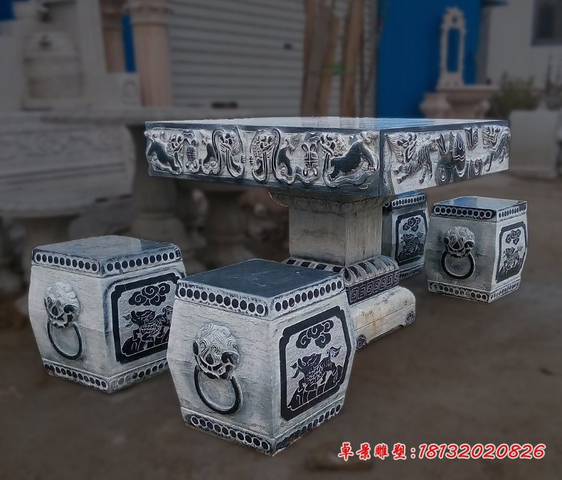仿古石桌凳，庭院景观雕塑
