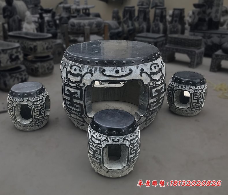 仿古石桌凳，青石桌凳雕塑