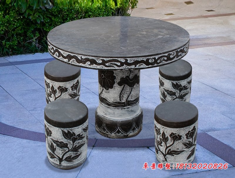 仿古石桌凳，园林景观石雕[1]