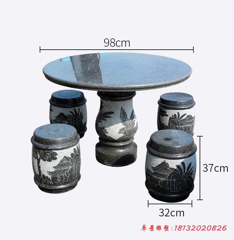 仿古石桌石凳，庭院花园餐桌石雕