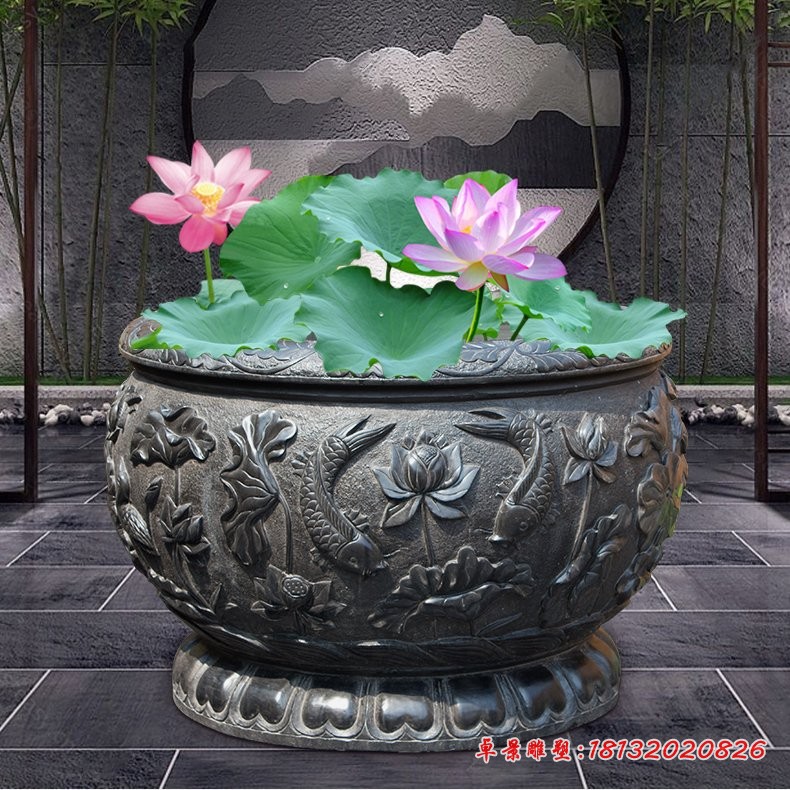 仿古鱼缸，庭院景观石雕