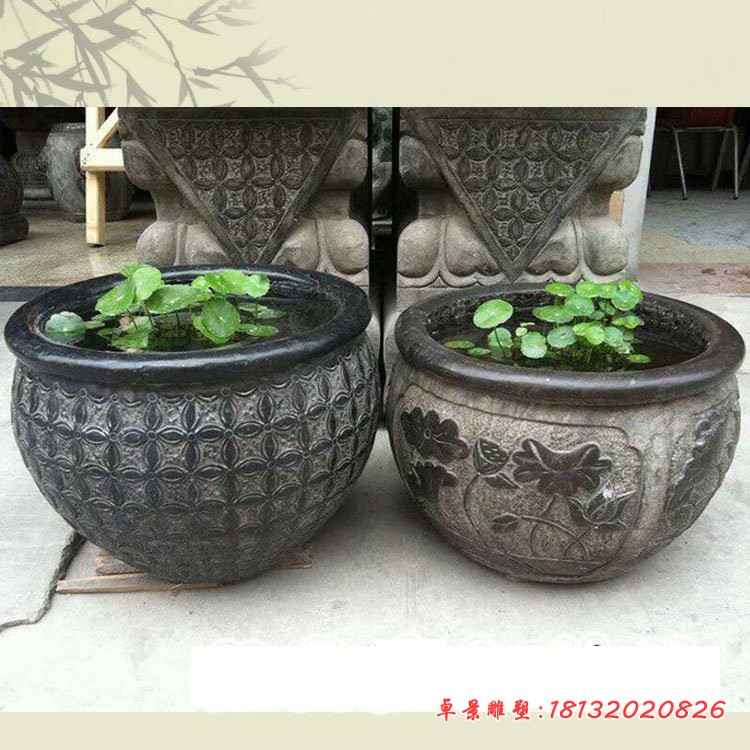 仿古鱼缸石雕 庭院荷花缸石雕 (2)