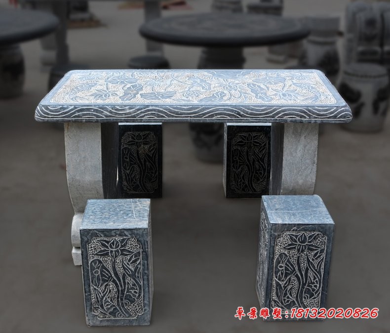 富贵有余浮雕桌凳，公园景观石雕
