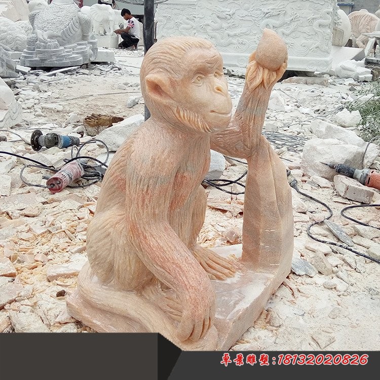 公园猴子石雕 晚霞红动物雕塑 (5)