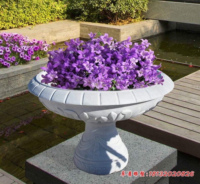 公园景观石雕，汉白玉花盆