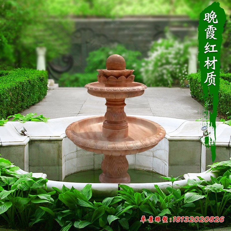 公园景观石雕，晚霞红喷泉石雕