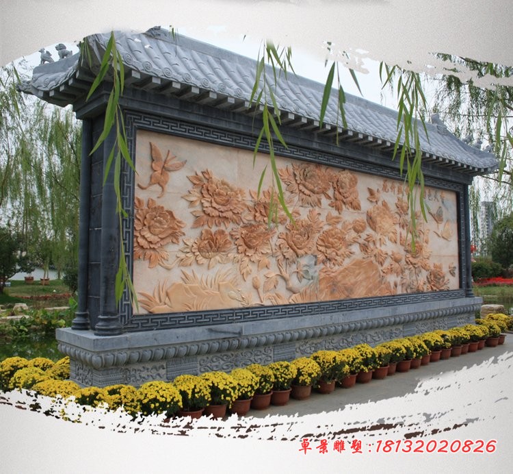 国色天香壁画浮雕，园林景观石雕 