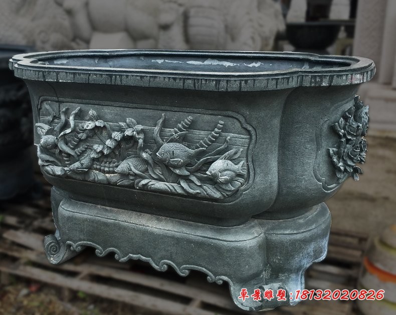 海底世界石浮雕水缸，仿古水缸