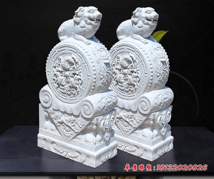 汉白玉抱鼓石，辟邪石门墩