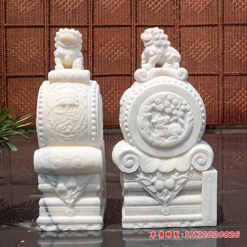 汉白玉抱鼓石，招财石门墩 