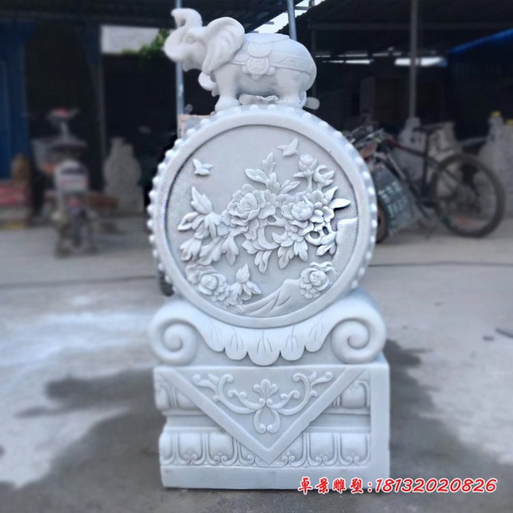 汉白玉大象门墩门口抱鼓石