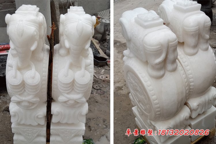 汉白玉大象门墩门口抱鼓石 (4)