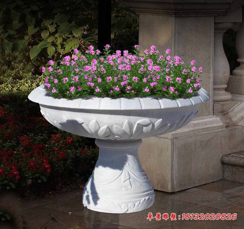 汉白玉花盆，企业景观石雕