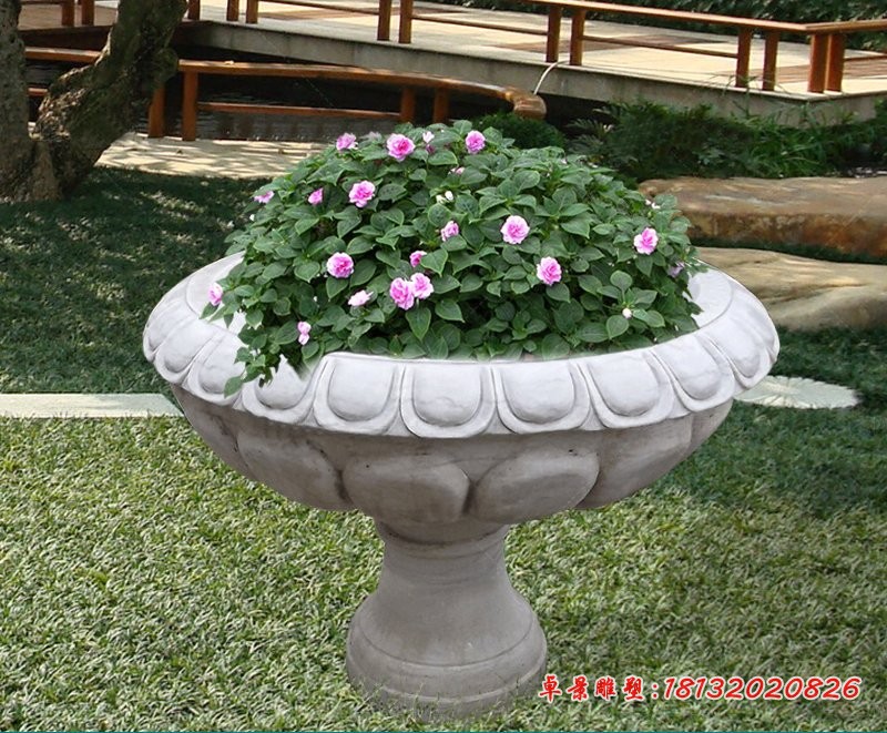 汉白玉花盆雕塑，花园景观石雕
