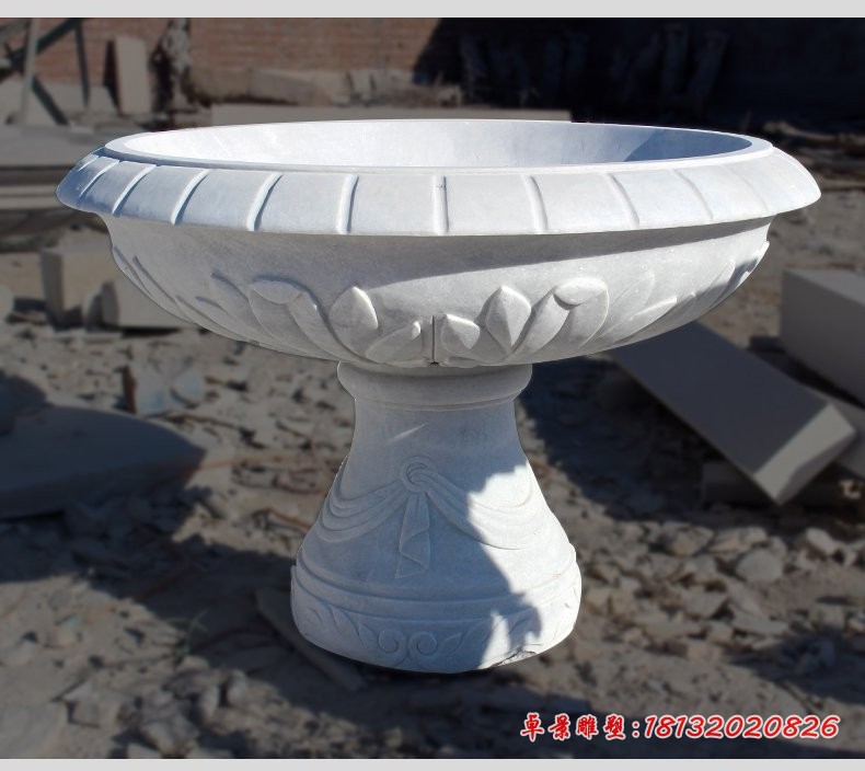 汉白玉花盆雕塑，园林景观石雕