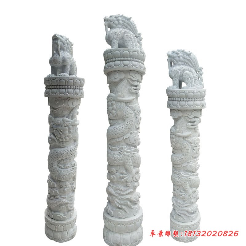 汉白玉龙柱石雕 广场盘龙柱石雕 