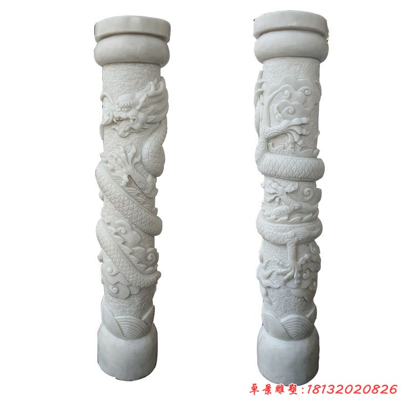 汉白玉龙浮雕柱子 广场龙柱石雕