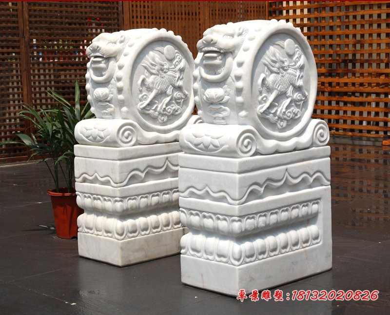 汉白玉门墩雕塑，酒店景观石雕