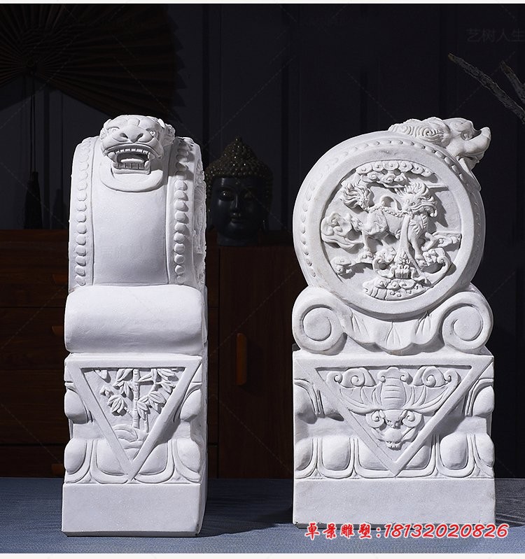 汉白玉门墩，镇宅抱鼓石