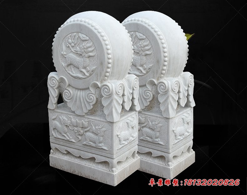 汉白玉门墩，招财抱鼓石雕塑