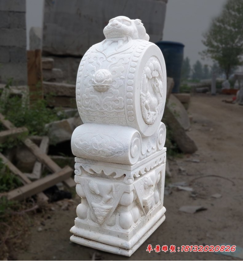 汉白玉门墩雕塑，镇宅石门墩
