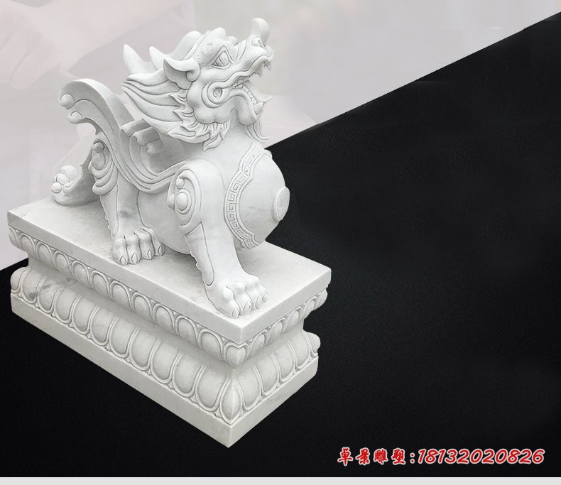 汉白玉貔貅，神兽石雕