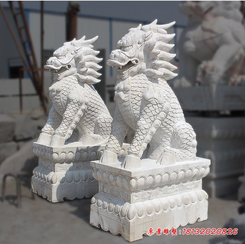 汉白玉麒麟，招财石雕