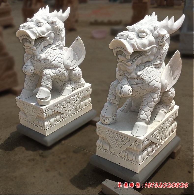 汉白玉麒麟雕塑，企业门口石雕