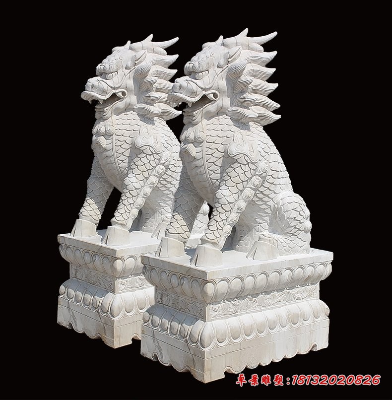 汉白玉麒麟，镇宅石雕