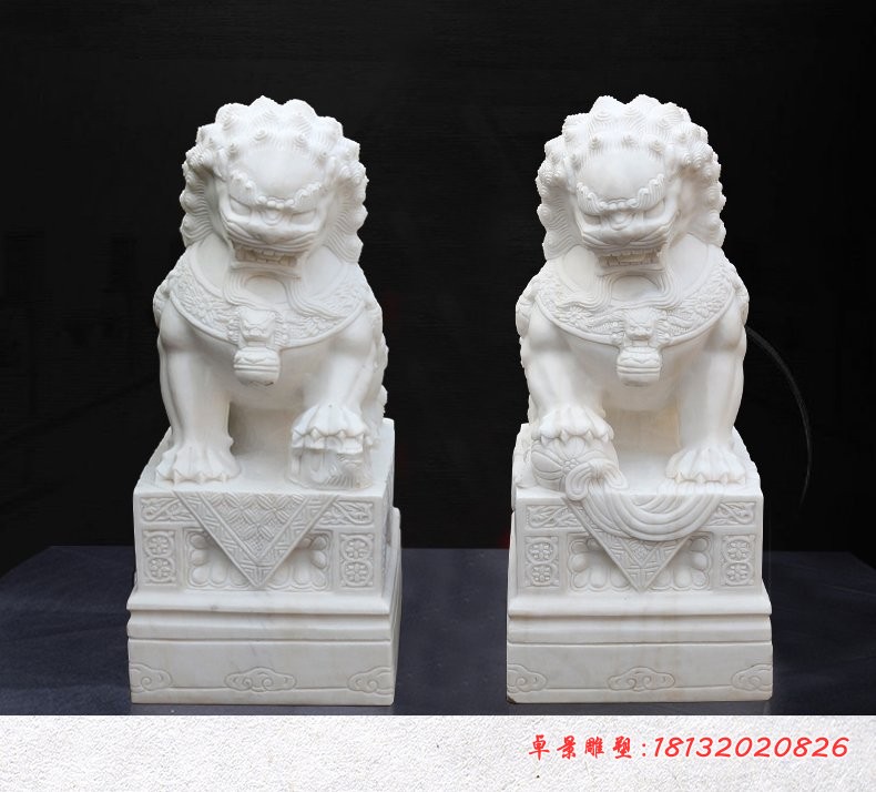 汉白玉狮子，寺庙门口动物石雕