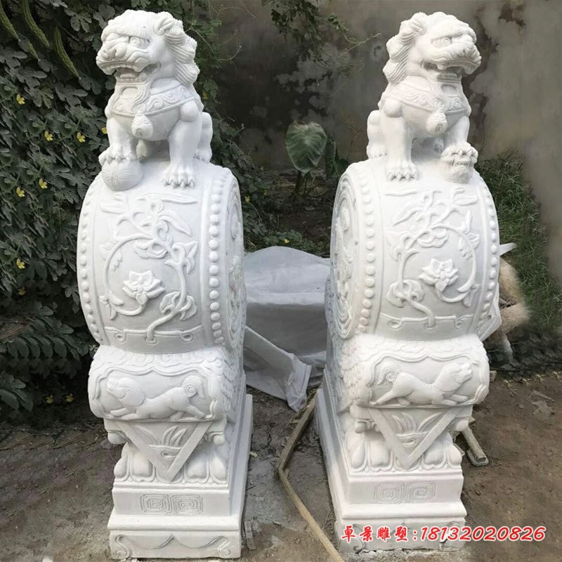 汉白玉狮子抱鼓石 门口石雕门墩