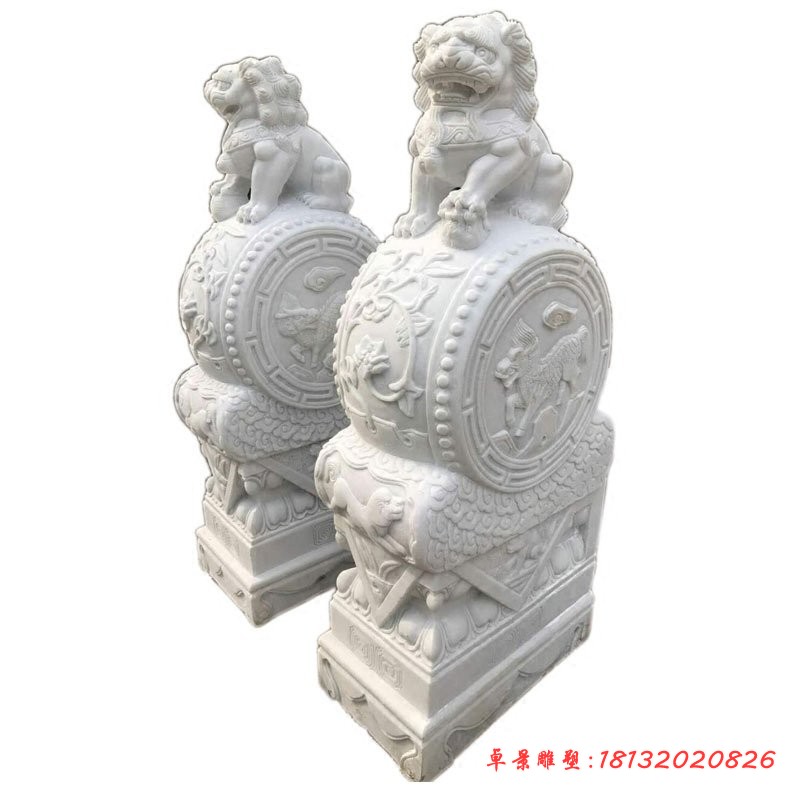 汉白玉狮子抱鼓石 门口石雕门墩 