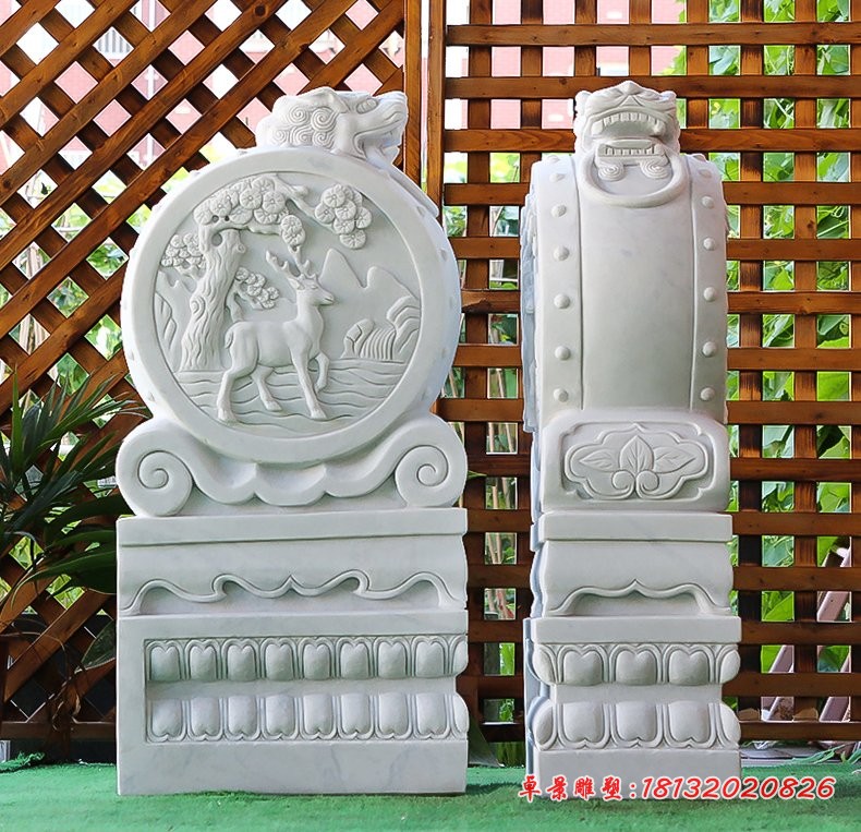 汉白玉石门墩，酒店摆件