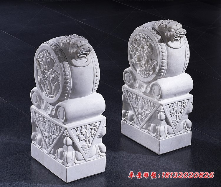 汉白玉石门墩，招财抱鼓石雕塑