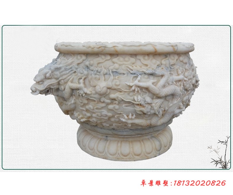 汉白玉水缸，石雕水缸