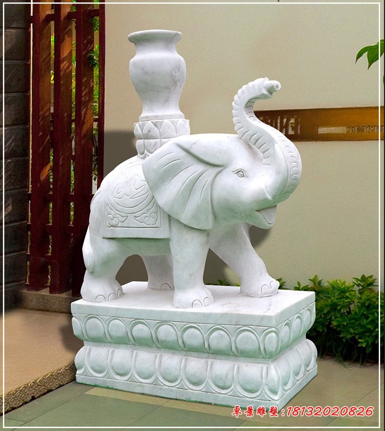 汉白玉小象，招财石雕