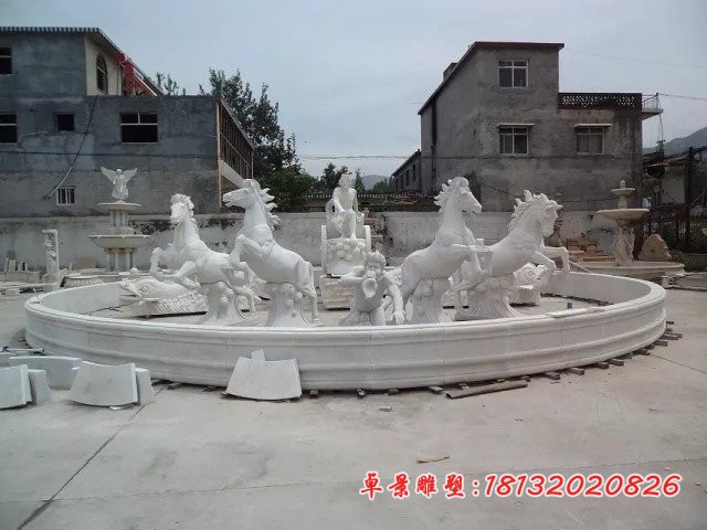 阿波罗战车喷泉雕塑汉白玉喷泉石雕 