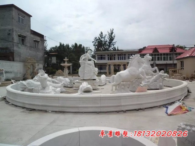 阿波罗战车喷泉雕塑汉白玉喷泉石雕 