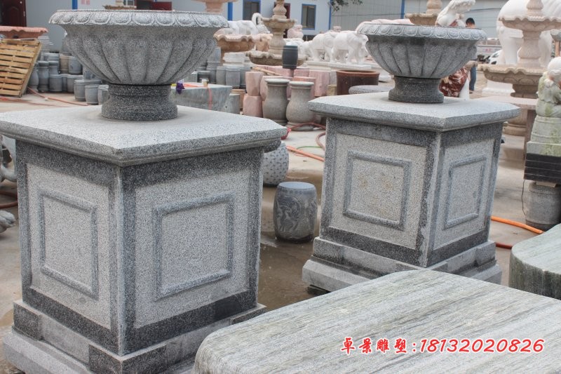 大理石花盆雕塑公园路边景观花盆石雕 