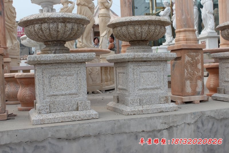 大理石花盆雕塑公园路边景观花盆石雕 