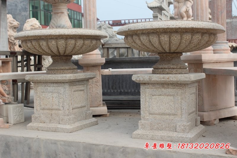 大理石花盆雕塑公园路边景观花盆石雕 