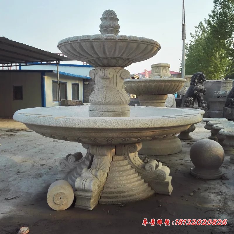大理石喷泉雕塑两层喷泉石雕 