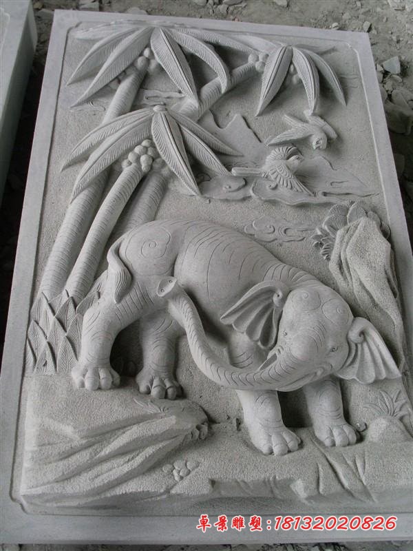 大象椰子树浮雕公园景观石浮雕