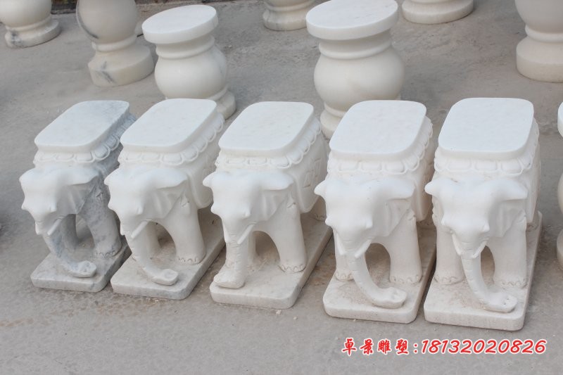 大象桌凳石雕汉白玉石桌石凳 