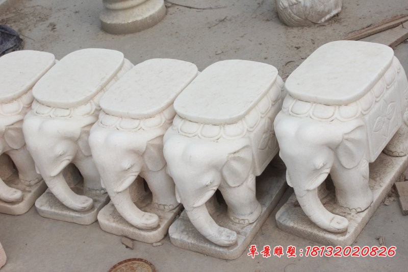 大象桌凳石雕汉白玉石桌石凳 