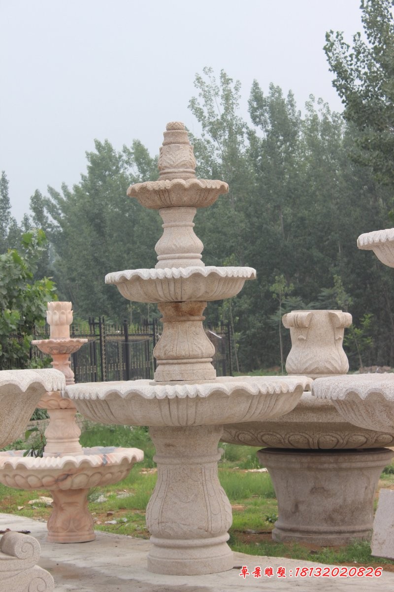 多层喷泉石雕大理石喷泉雕塑 